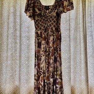 Angie Brown Tan High Low Sundress with Flutter Sleeves